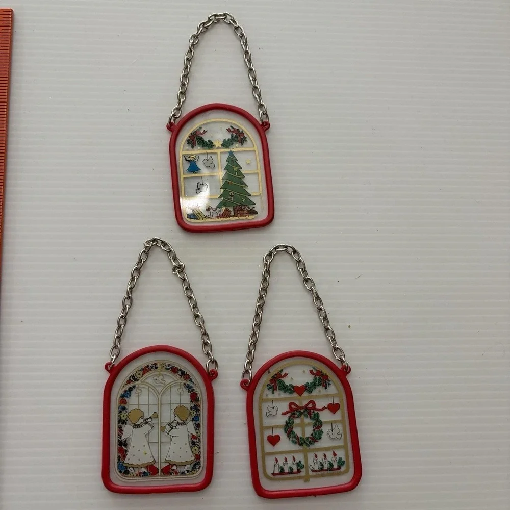 Vintage 80s Christmas Ornaments Sun-catchers Angels Tree Wreath Set Of 3